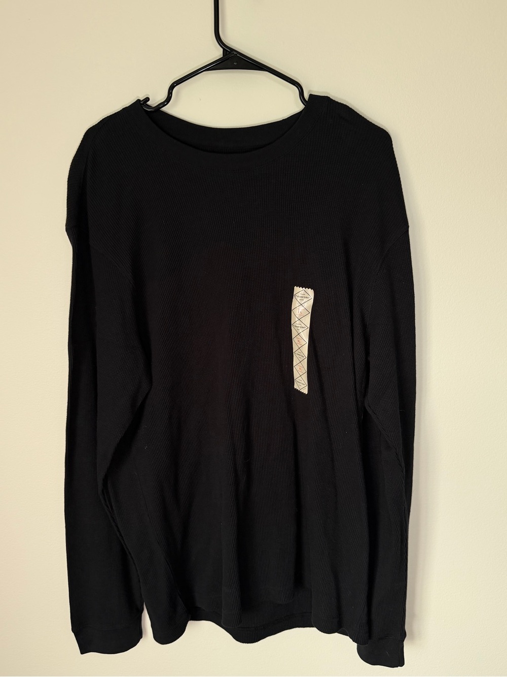 St. John's Bay Black Waffle-Knit Crewneck Shirt with Cream Patch